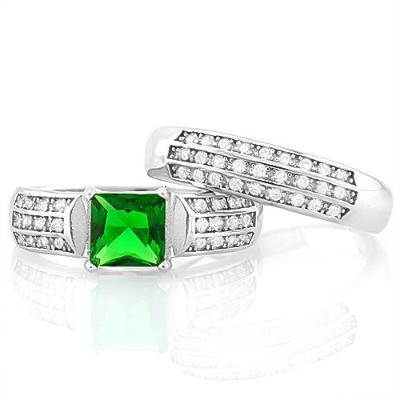 A beautiful 1.50 Carat Created Emerald and Flawless Created Diamond Solid 925 Sterling Silver Halo Two Ring Set. This ring looks amazing for the price and would make a lovely gift.