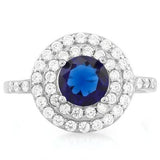 1 1/3 Ct Created Blue Sapphire & 1/2 Ct Created Diamond Silver Halo Ring