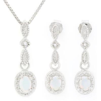 1/2 Carat Created Fire Opal & Diamond 925 Sterling Silver Jewellery Set