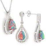 A beautiful Created Black Fire Opal Solid Sterling Silver Jewellery Set, comprising of a nice pair of Stud Earrings and Pendant.