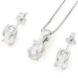 1 1/3 Carat Created Fire Opal 925 Sterling Silver Jewellery Set, comprosong of a necklace and earrings