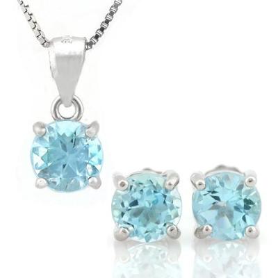 2 1/3 Carat Round Cut  Swiss Baby Blue Topaz, 925 Sterling Silver Jewellery Set, comprising of a necklace and earrings