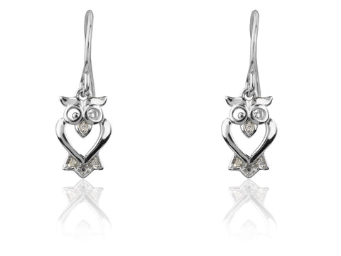 Sterling Silver Owl Dropper Earring Set With Cubic Zirconia