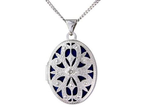 Beautiful Filigree Design Sterling Silver Oval Locket And 18"/45cm Chain