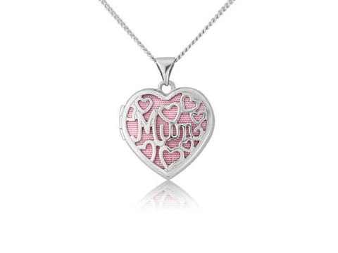 Sterling Silver Heart Filigree Mum Locket with Pink Insert And 18"/45cm Chain