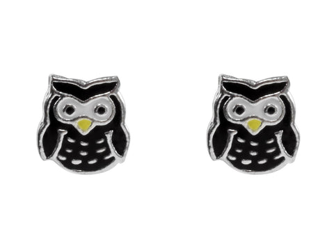 Owl Enamelled Solid Sterling Silver Stud Earrings