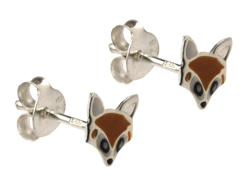 Fox Enamelled Solid Silver Stud Earrings