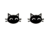 Black Cat Enamelled Sterling Silver Stud Earrings